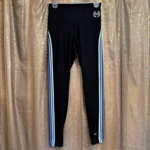PINK Victorias Secret Ultimate Black Blue Stripes Foldover Waist Yoga Pants Smal